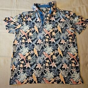 IZOD Golf Tropical Floral Parrot‎ Print Polo Shirt - Men's Size M